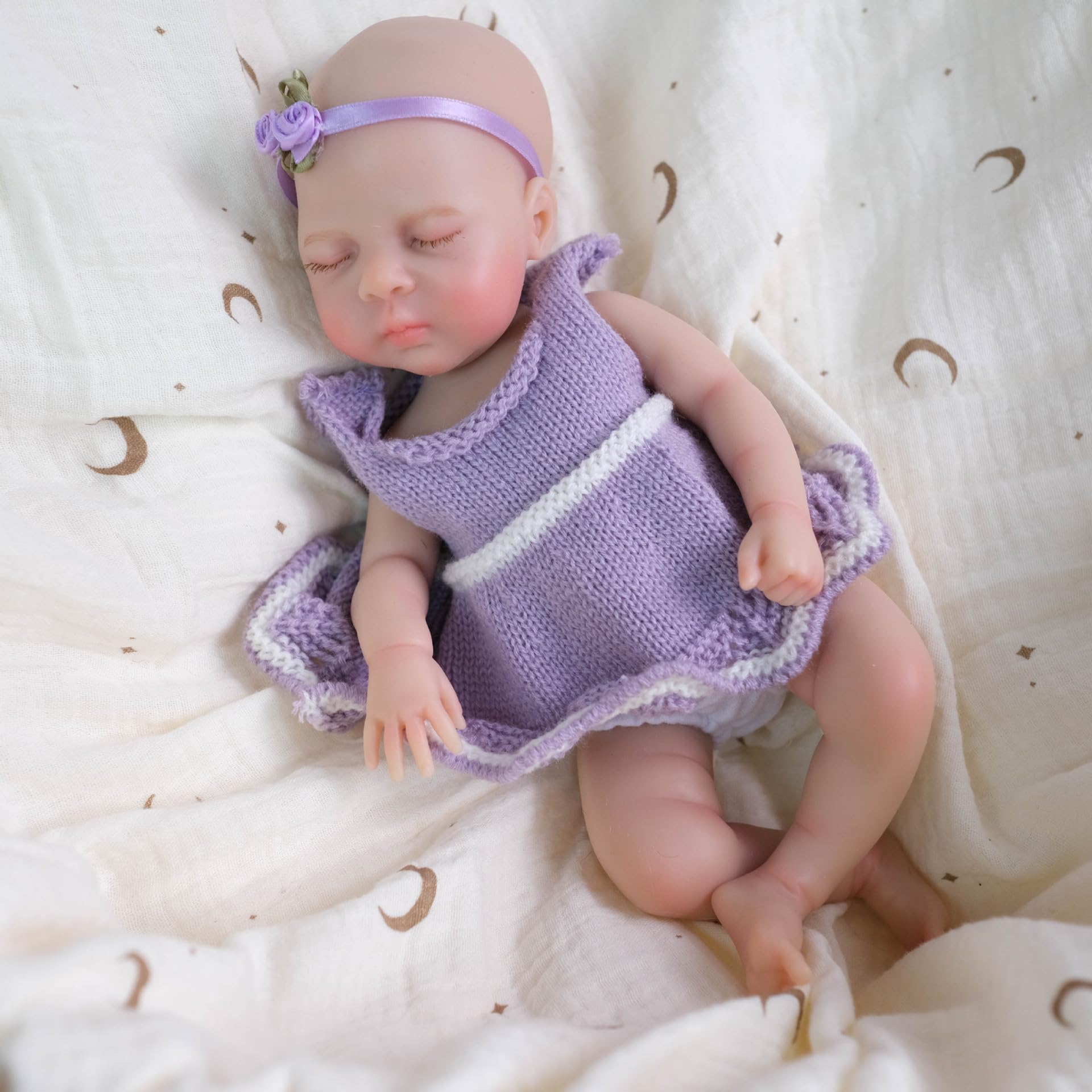 Anano 33cm lebensechtes neugeborenes Reborn Baby vollsilikon | Echte Silikonpuppen mit echtem Babyaussehen, komplettes Zubehör und Geschenkbox inklusive