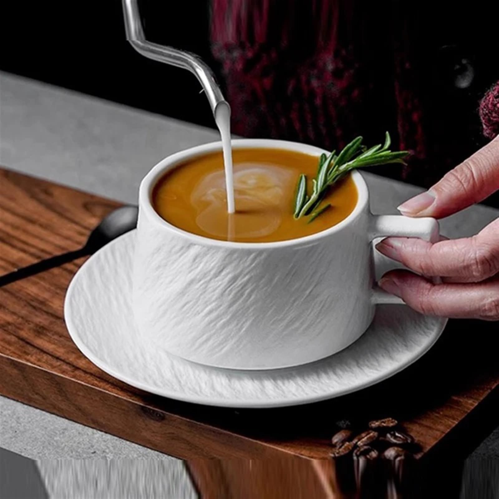 Kaffeetasse Untertasse 250ML Rock Sand Keramik Kaffeetasse Set Exquisite Nachmittag Blume Tee Becher Hotel High-end-Restaurant Kaffeetasse(Green)