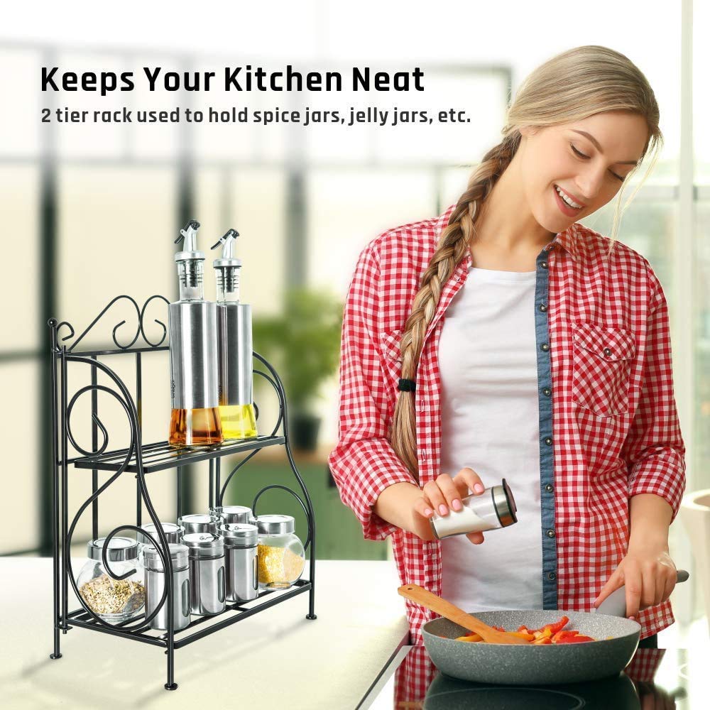 Black Wrought Iron Spice Rack - Foldable Organizer -2