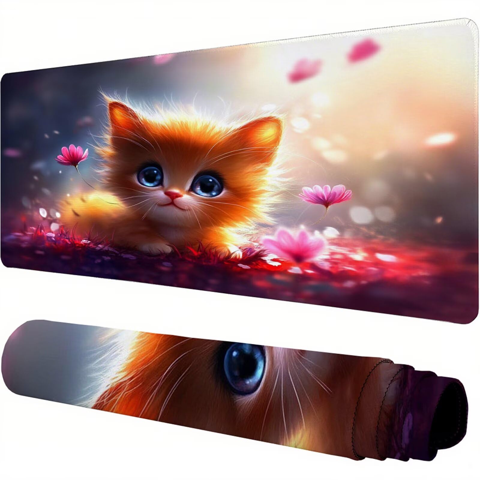 Żółta podkładka pod mysz XXL 1500 x 800 x 3 mm kot pod rękę biurko akcesoria antypoślizgowa gumowa podstawa i zszyte krawędzie podkładka pod mysz dla graczy do dekoracji biura dekoracyjnego, prezenty