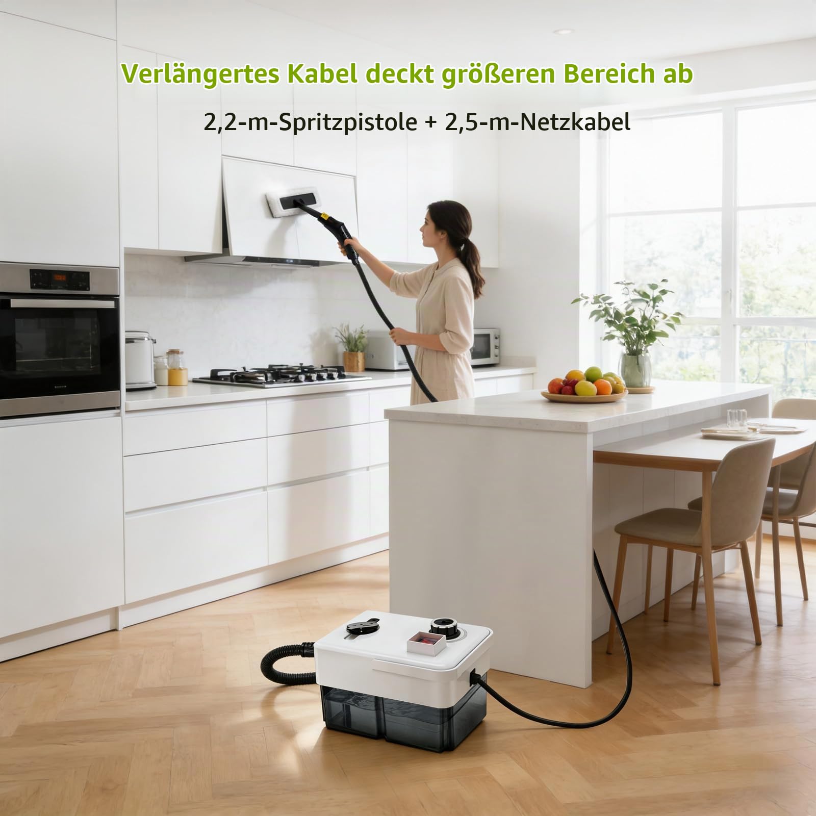 Dampfreiniger Handgerät gegen Fett, Schmutz und Verunreinigungen Dampfdruck 3 bar Leistung 1950 W Wassertank 1600ML Dampfreiniger Polstermöbel ohne Chemikalien Steam Cleaner für Auto, Küche