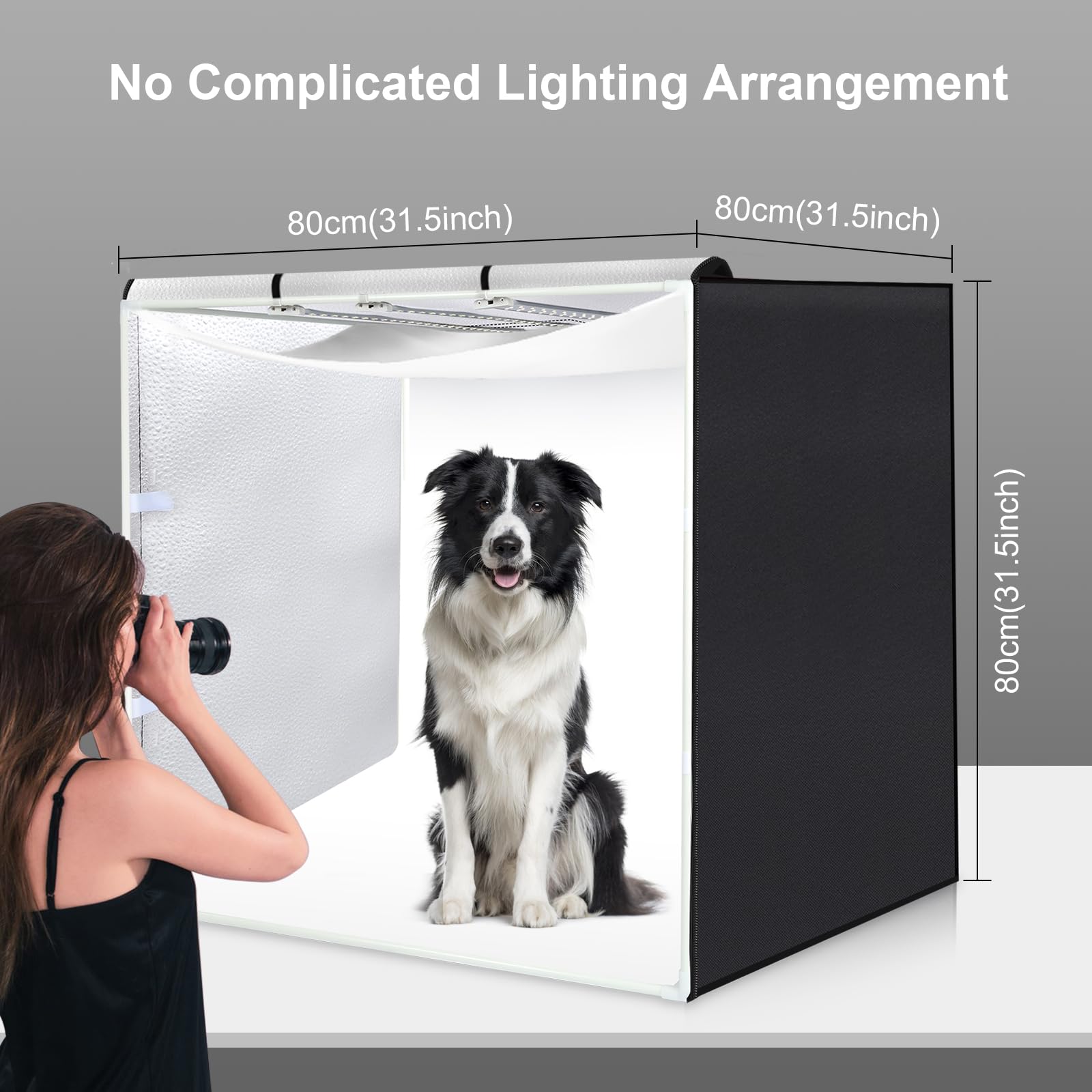 PULUZ Scatola fotografica 80 x 80 cm, 32 pollici, professionale dimmerabile, con 3 strisce luminose mobili, 234 luci LED da 90 W e 4 backdrops in PVC, per grandi fotografie di prodotti
