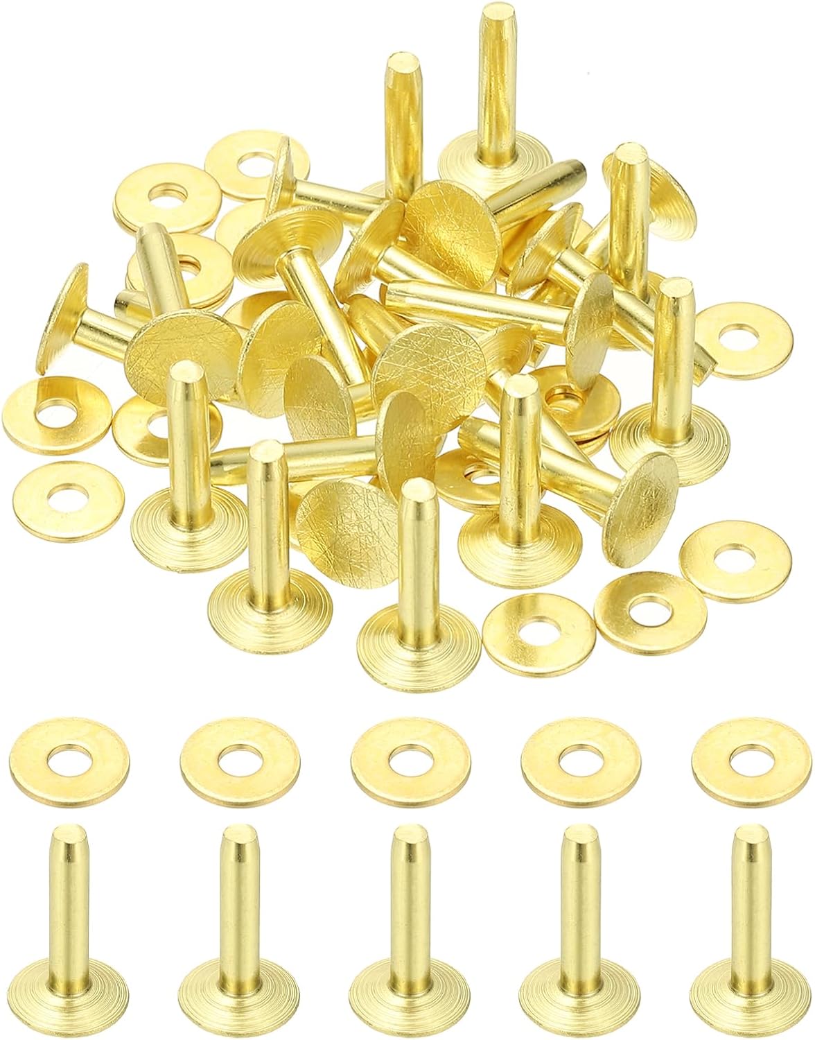 PATIKIL 12x4x19mm Leather Rivets and Burrs, 100 Sets Leather Rivets and Washers Brass Fastener Metal Studs Posts for Leather Craft, Belts, Wallets, Collars, DIY Crafts