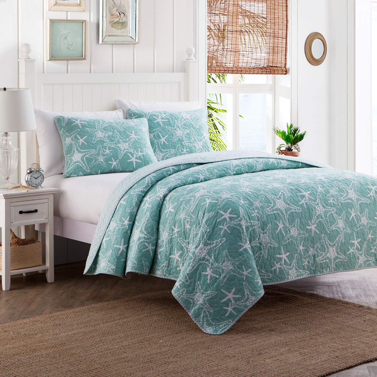 Starfish Aqua 2-Piece Cotton Quilt Bedding Set - Twin