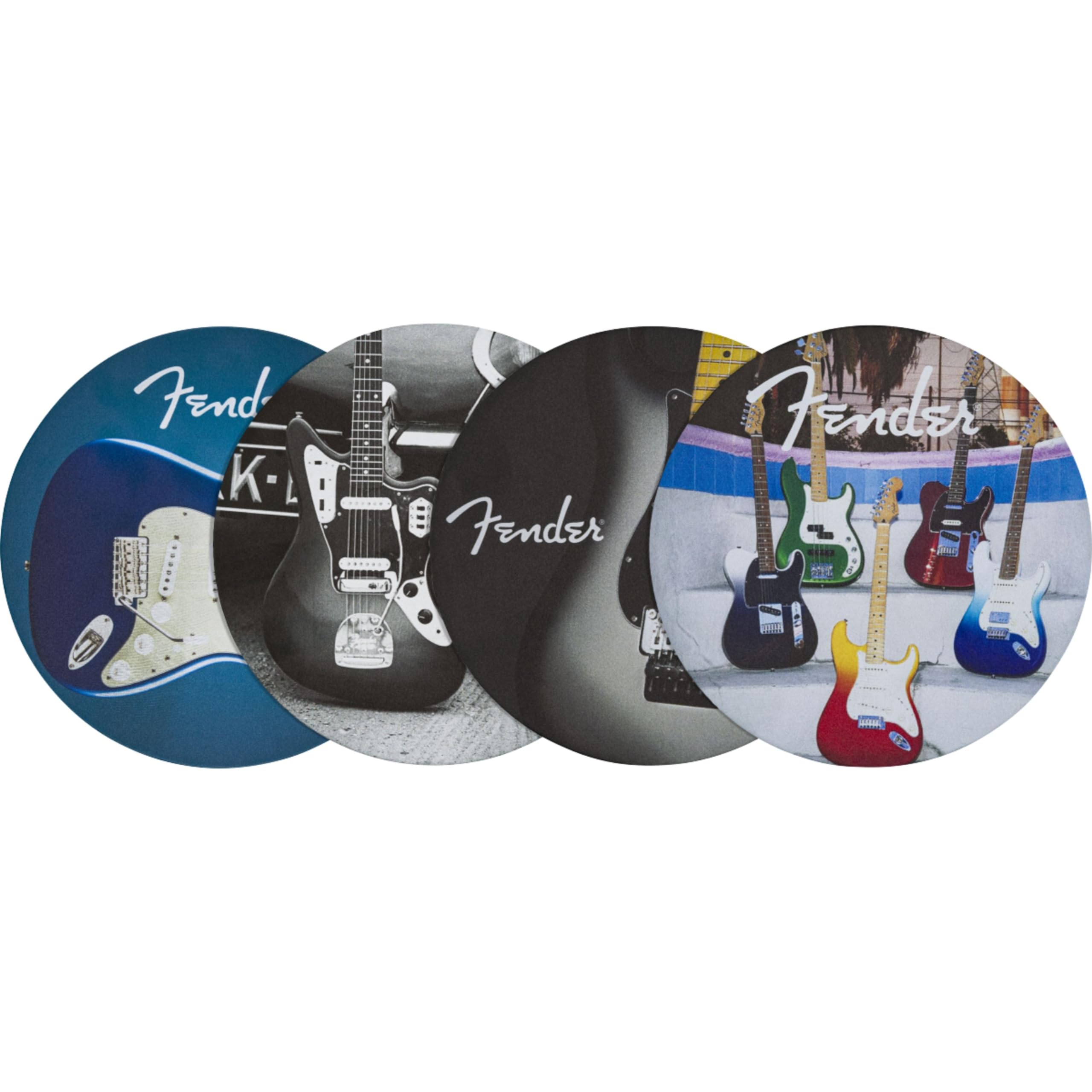 Fender Guitars Leather Drink Coaster Set, 4 Pack, Circular, Multi, Gift for Guitar Fans