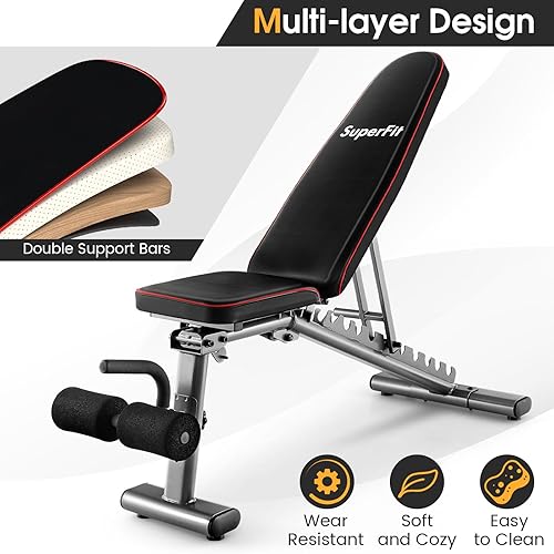 Miniatura 4 de GYMAX Banco de pesas ajustable, prensa de banco de entrenamiento de fuerza de 660 libras para entrenamiento de cuerpo completo, banco de ejercicio