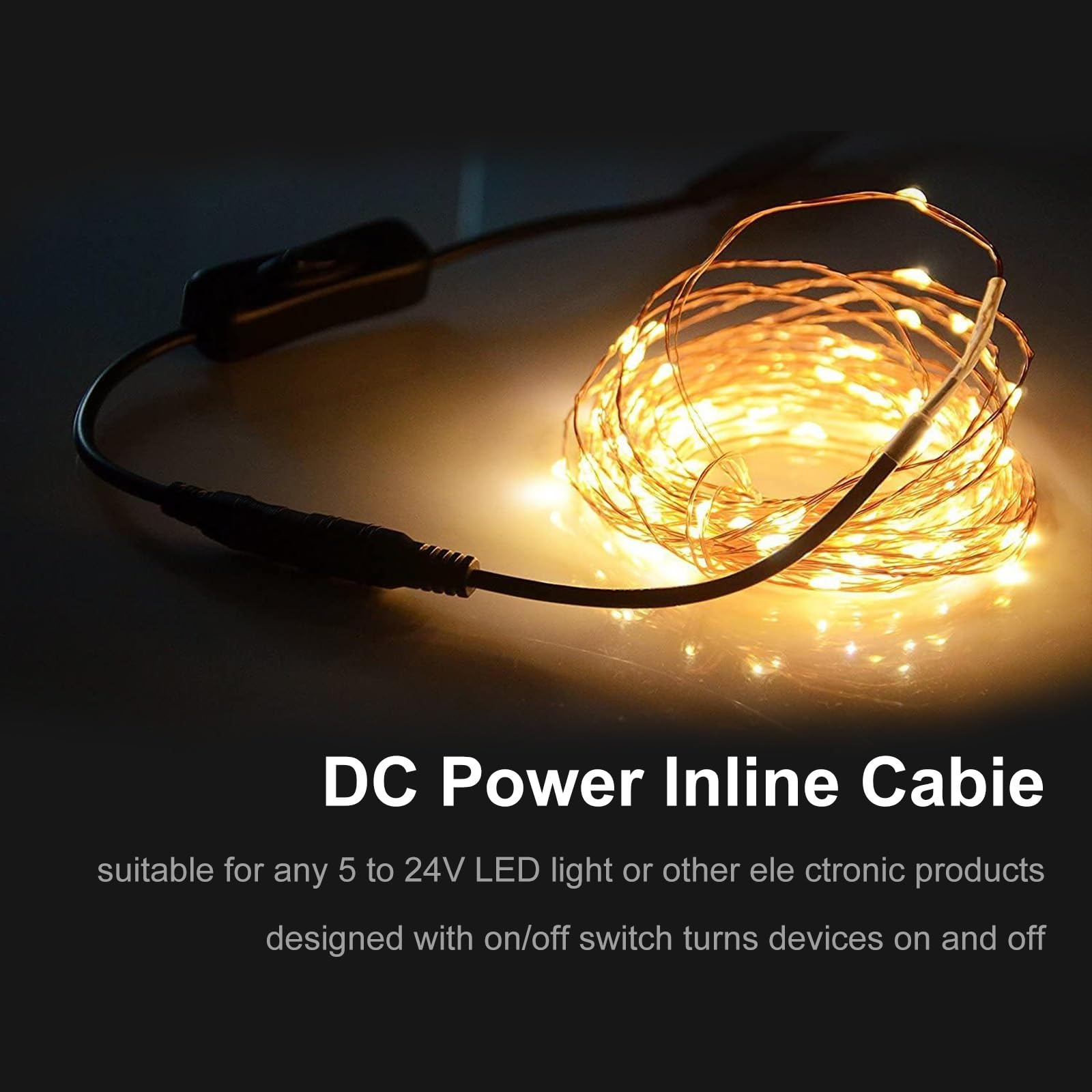 Cavo jack interruttore DC 22AWG 12V 24V cavo di prolunga DC 5,5 mm x 2,1 mm maschio femmina, DC5521 cavo per telecamere di sicurezza, router, DVR, strisce LED (nero, 0,3 m)