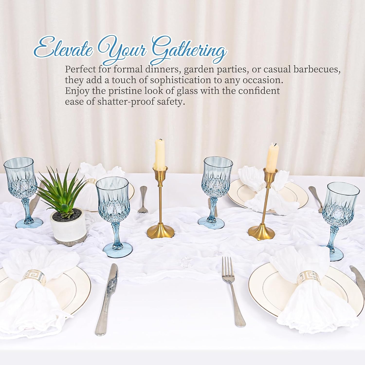 48 Pack Dusty Blue Plastic Wine Glasses, Vintage Plastic Goblets for Parties, Drinking Glasses Unbreakable Glassware Crystal Water Goblets Reusable Drinkware for Wedding Reception Grand Event Party