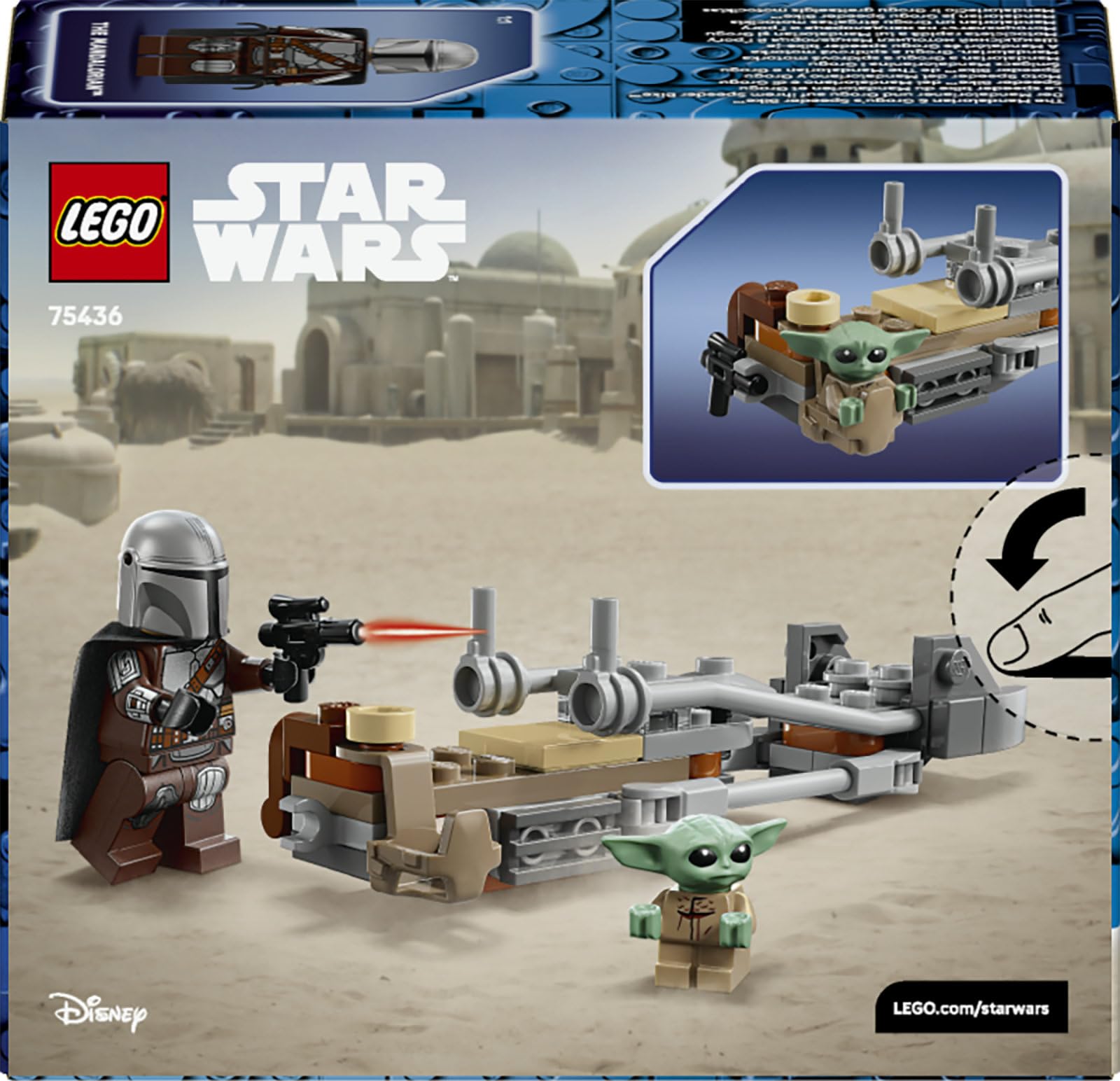 LEGO Star Wars 75436 Le Speeder Bike du Mandalorien et Grogu - Jouet de Construction - Figurine de Grogu & Minifigurine de Din Djarin avec Blaster - Cadeau d'anniversaire pour Garçon dès 6 Ans & Fans