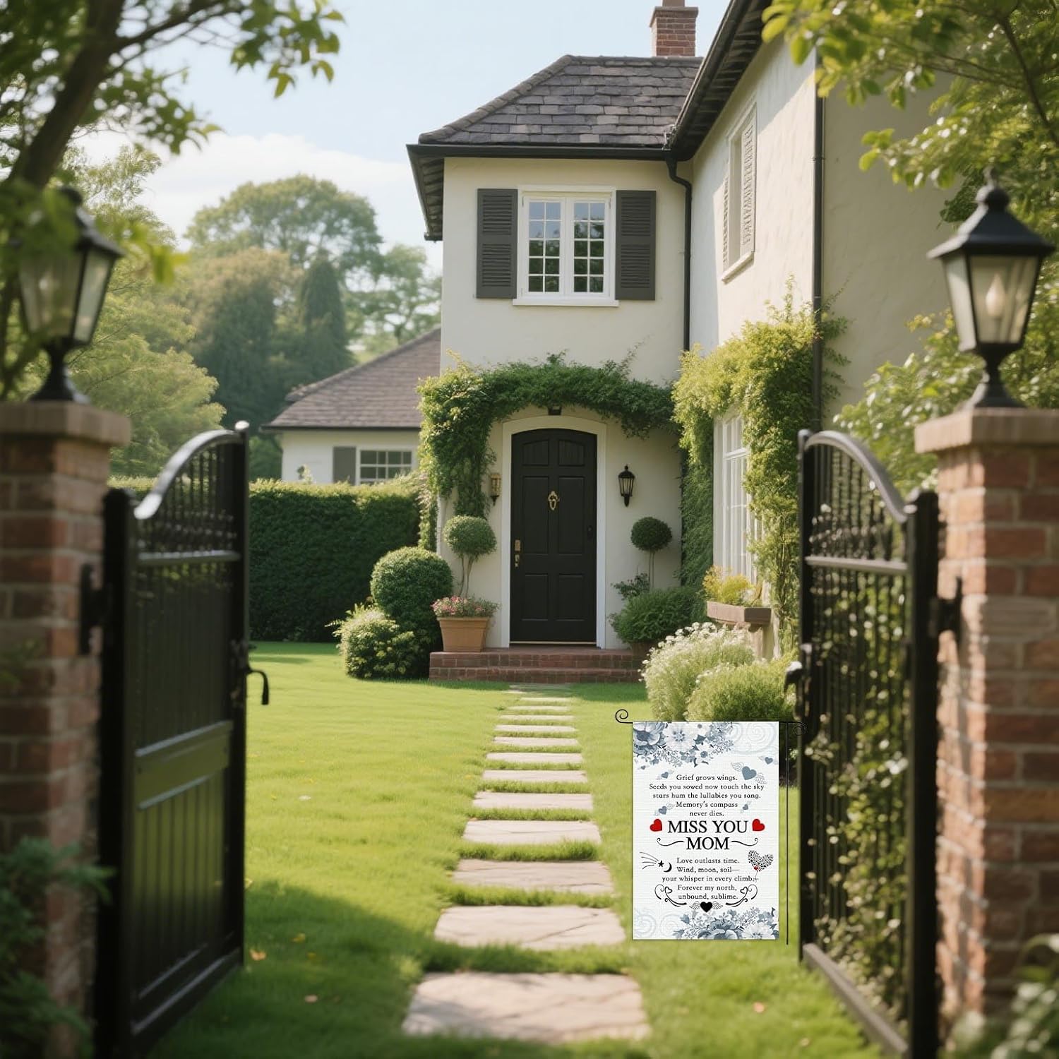 Miss You Mom Heavenly Garden Flags Funeral Remembrance Decoration Mom Funeral Memorial Garden Flags for Cemetery Happy Mother's Day in Heaven Banner 12x18 inch Double Side - Image 3