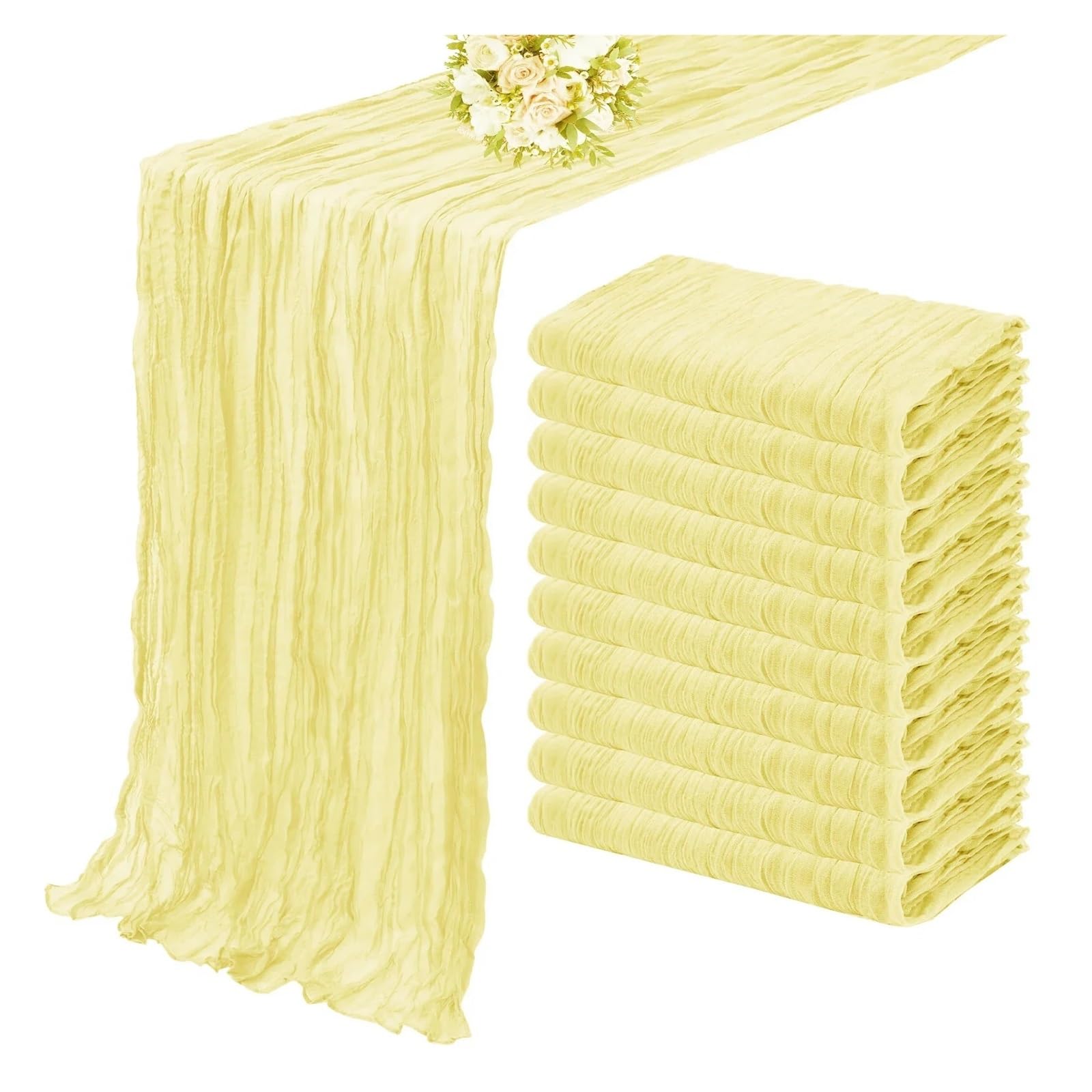 Chiffon Table Runner 10PCS Green Gauze Table Runner Setting Dining Wedding Party Banquets(10Pcs Yellow,90X180cm)