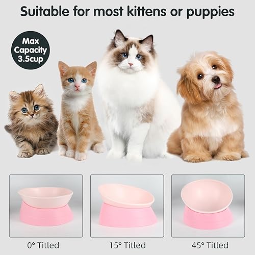 Miniatura 3 de Bulldog Bowl - Plato antideslizante de goma desmontable para perros y gatos, base inclinada estéril para mascotas (rosa, 3.5 tazas (perro