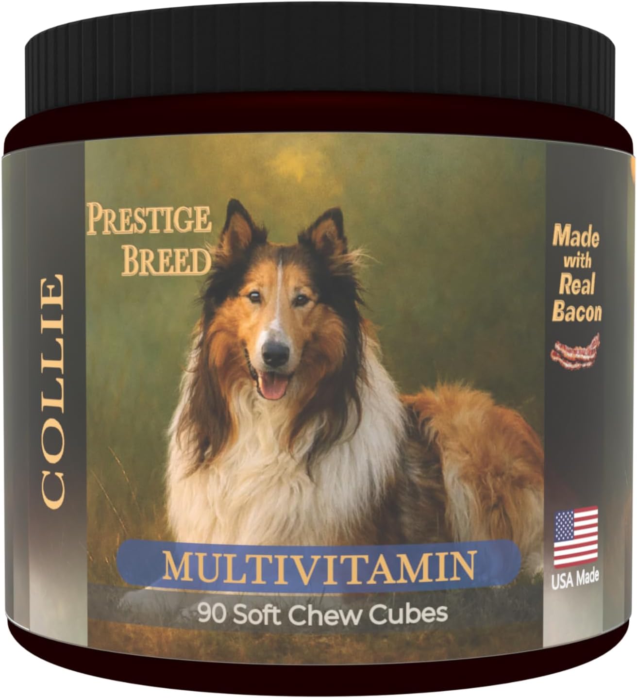 Collie Multivitamins, 90 Count, Made in the USA with Real Bacon.
