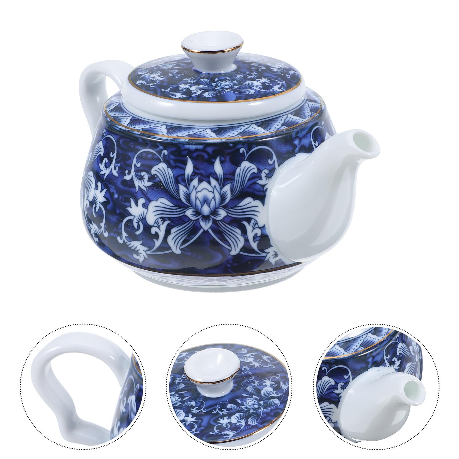 Tetera de Cerámica Azul Estilo Chino para Té, con Asa y Filtro