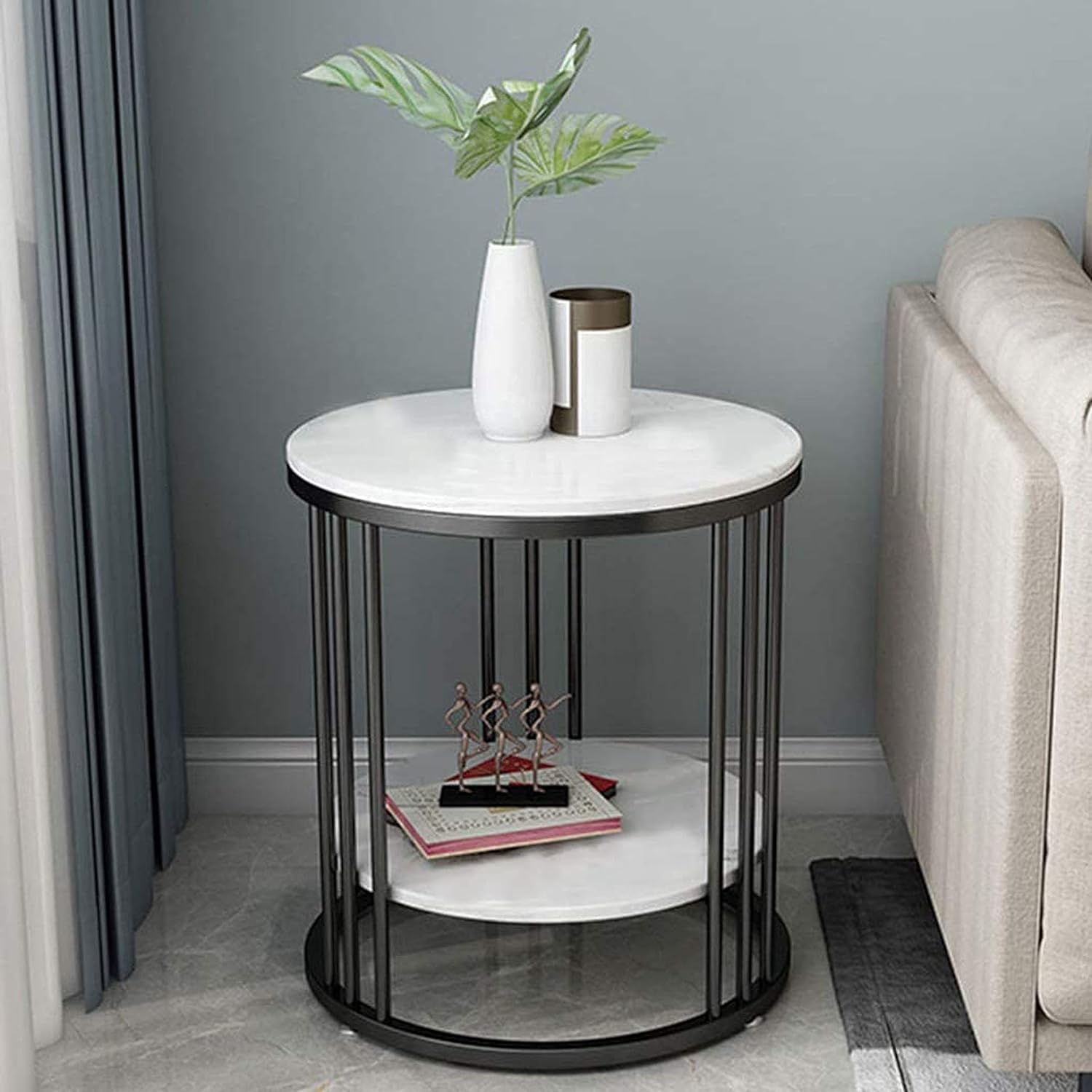 Abroshine Art Modern Round Metal Creativity end Table with Marble Pattern Tea Coffee Table Telephone for The Living Room, Bedroom, and Bedside Tables-Black White (B0CLJJMFN9) Amazon Price History, Amazon Price Tracker