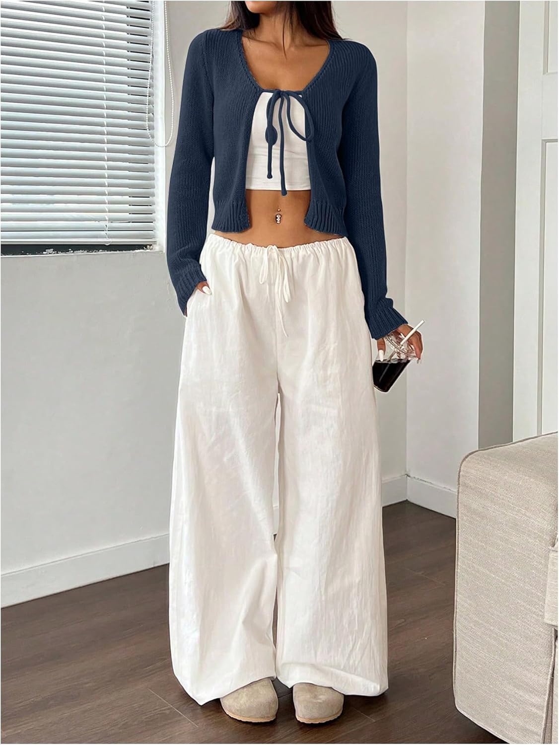 Milumia Women's Long Sleeve Cardigan Tie Front V Neck Knit Top Lightweight Shrug Sweaters - Image 4