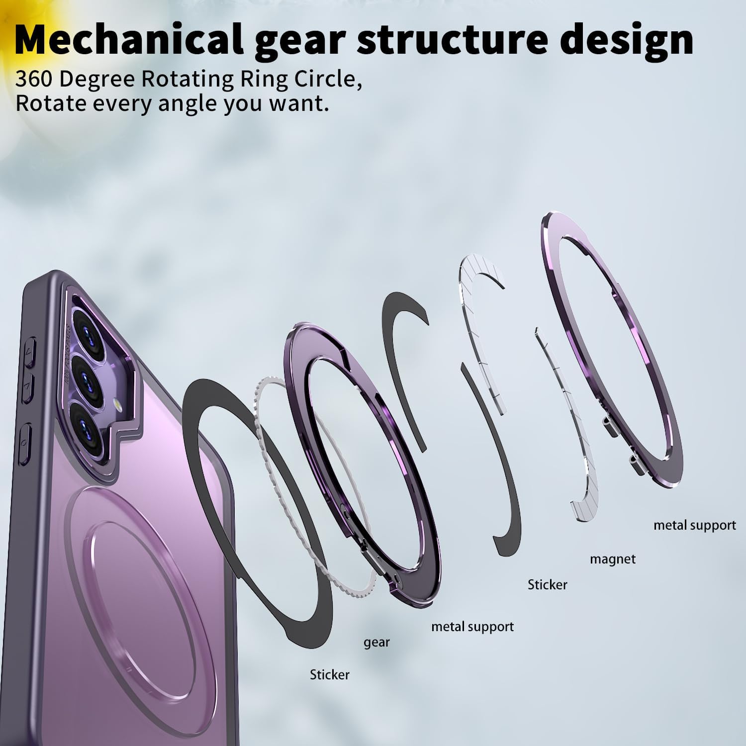 for Samsung Galaxy S25 Ultra Case with Ring Stand, Translucent Samsung S25 Ultra Case, Clear Galaxy S25 Ultra Case Fit for Magsafe, Anti-Print & Shcokproof & Anti-Slip Case for Men Women(Purple)