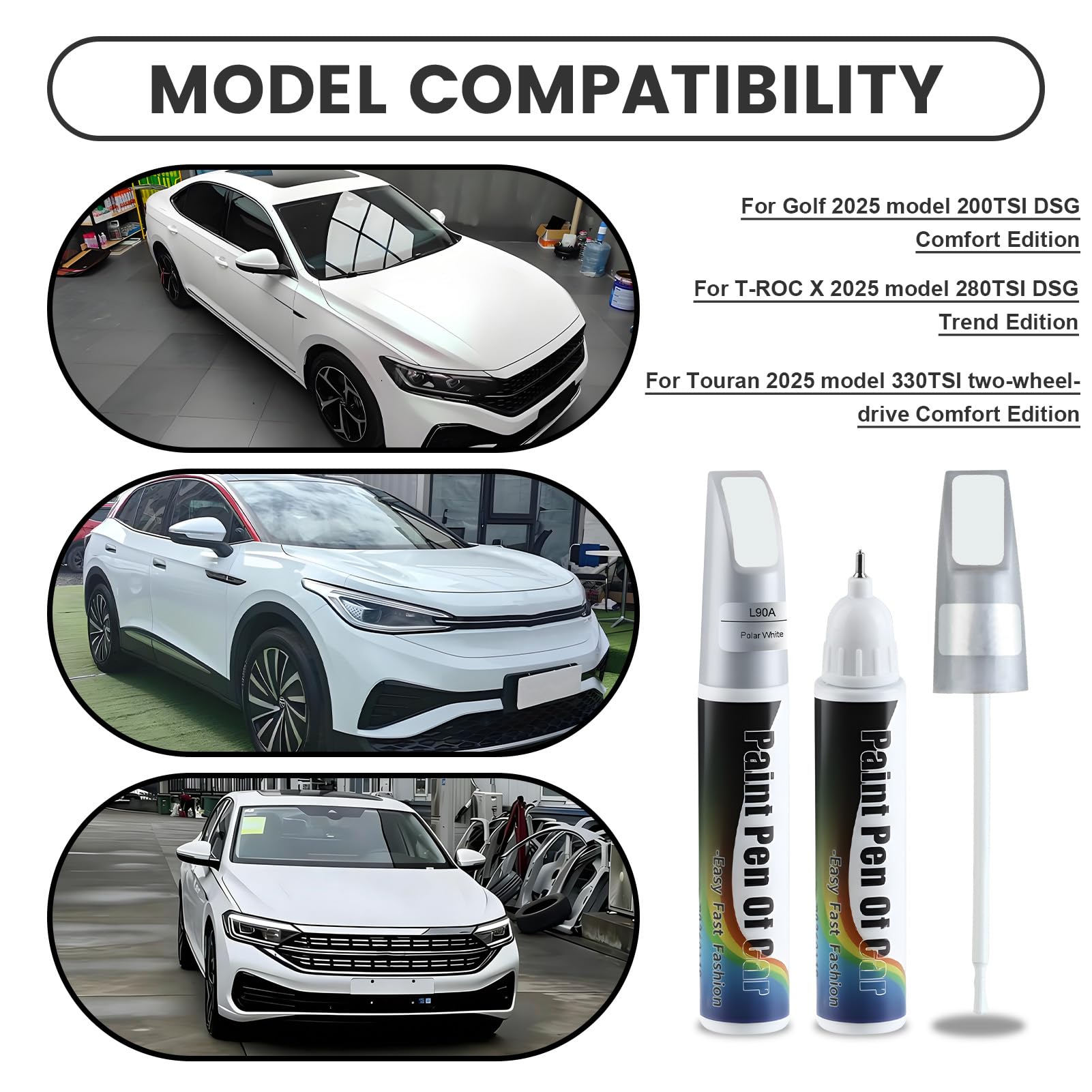 Penriter 2 Piezas L90A Blanco Polar Reparador Arañazos Coche para VW/Volkswagen, 2 In 1 Bolígrafo de Reparación Arañazos Coche, Quita Arañazos Coche, Reparar Arañazos y Astillas — view 4