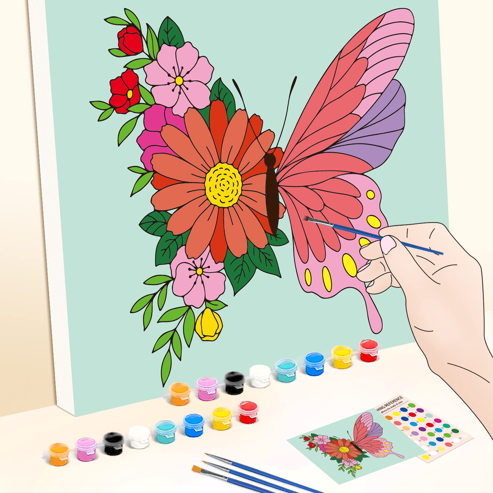 WEBEEDY Confezione Da 2 Tele Per Pittura Fai Da Te - Tema Floreale, Già Disegnate, 20x25 Cm, Kit Completo Per Principianti