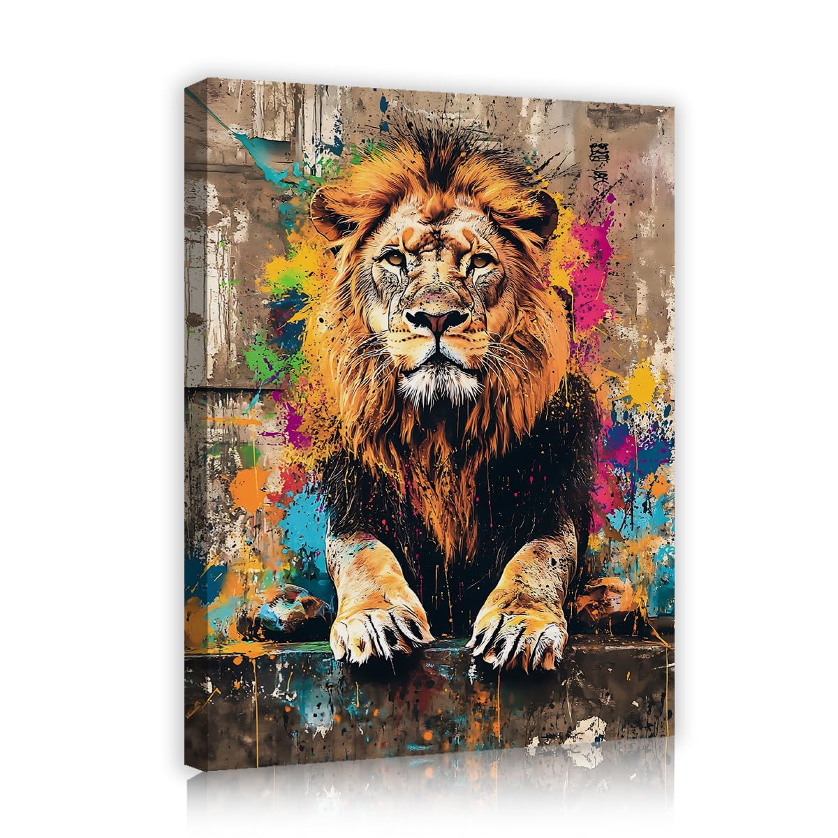 TOANGWALL Modern Abstract Animal Canvas Wall Art Living Room Colorful Splatter Lion Prints Posters Artwork for Bedroom Office Decor 40x50cm