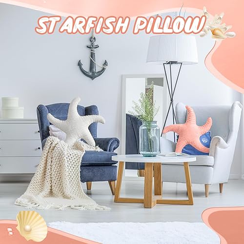 Miniatura 10 de 2 almohadas de playa bonitas con forma de pez de estrella de mar de 20 pulgadas, almohadas de felpa con forma de estrella de playa, decoración