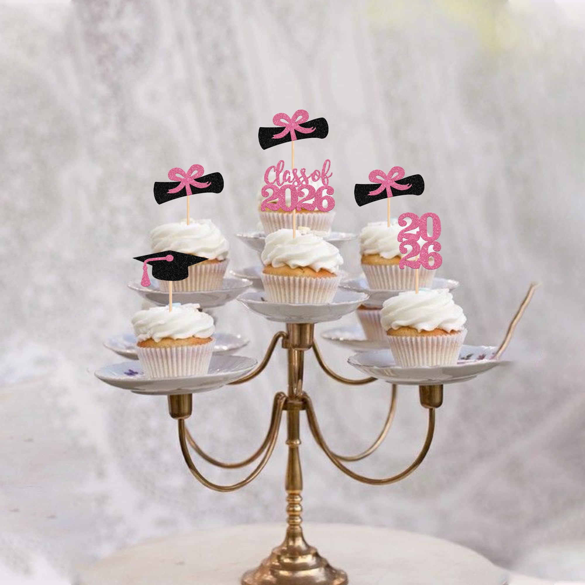 Blumomon 24 topper per cupcake a tema di laurea 2022 in oro rosa