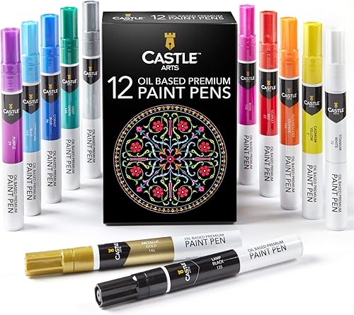 Castle Art Supplies 12 bolígrafos de pintura a base de aceite, marcadores de colores vibrantes de alta calidad para adultos artistas principiantes |