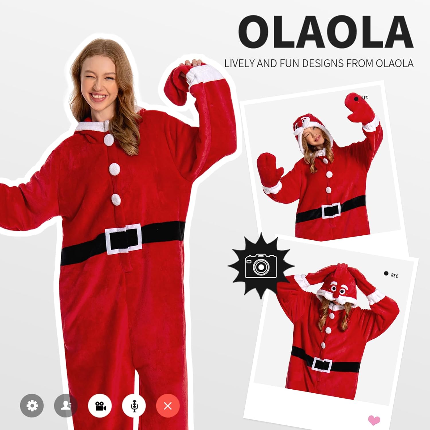 OLAOLA Unisex Adult Christmas Costume, Plush Santa Onesie Reindeer Gingerbread Snowman One-Piece Cosplay Pajamas - Image 6