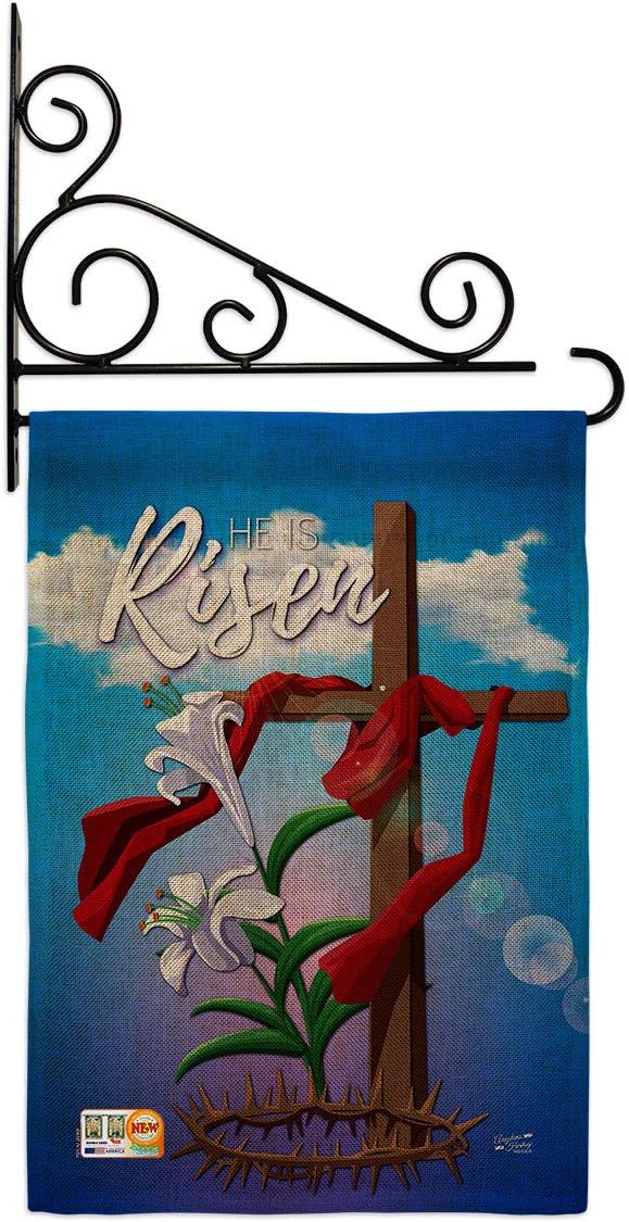 Easter Cross Garden Religious Faith Hope Grace Peace Dove Christian Religion House Decoration Banner Yard Gift Double-Sided, Small Flag Set w Wall Holder, Made in USA