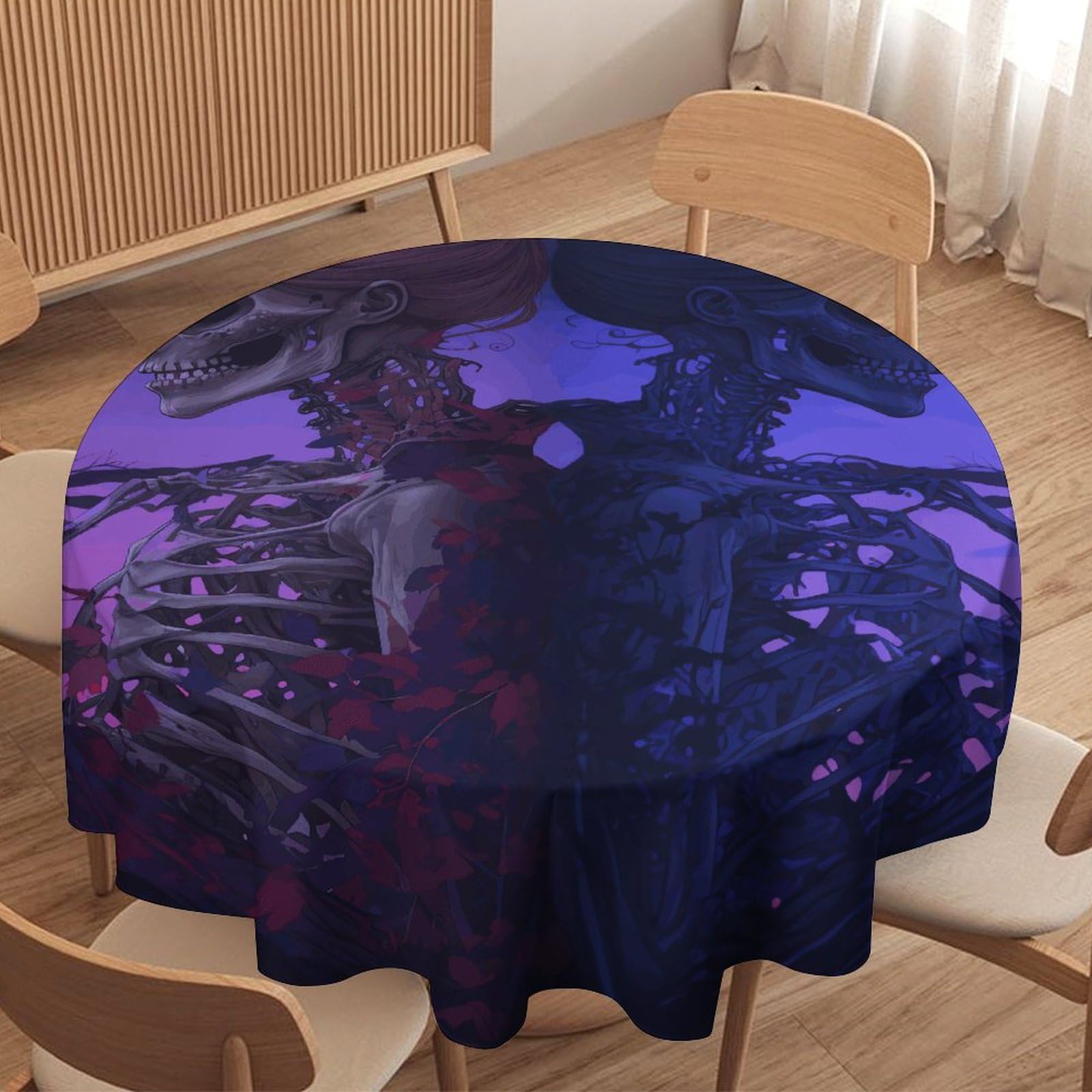 Nappe ronde lavable au motif squelette imprimé pour table de cuisine