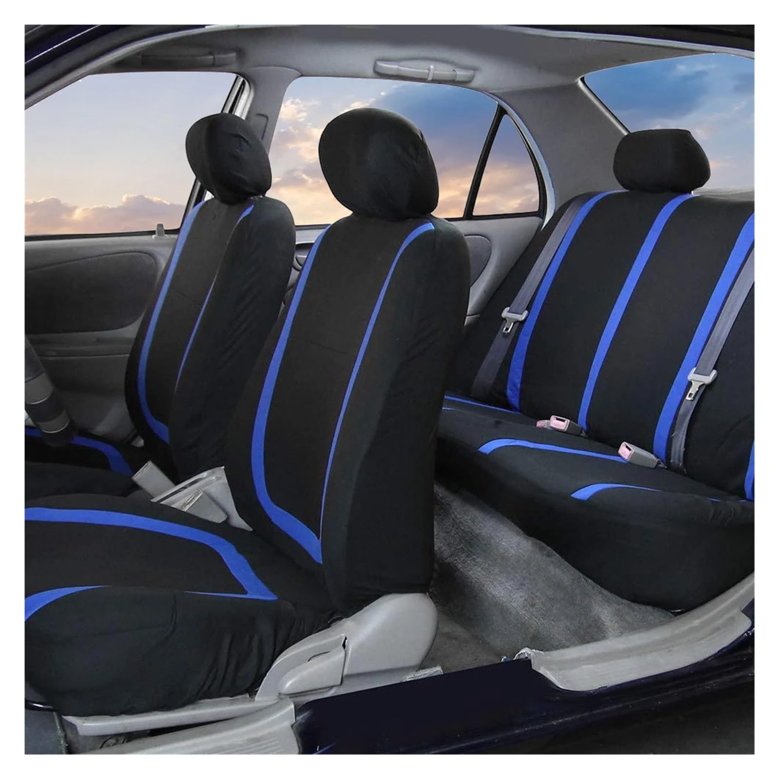 Set Copri-Sedile Coprisedile Per Auto Set Completo In Tessuto Poliestere Universale Traspirante Lavabile Adatto Per Camion SUV(Blu)