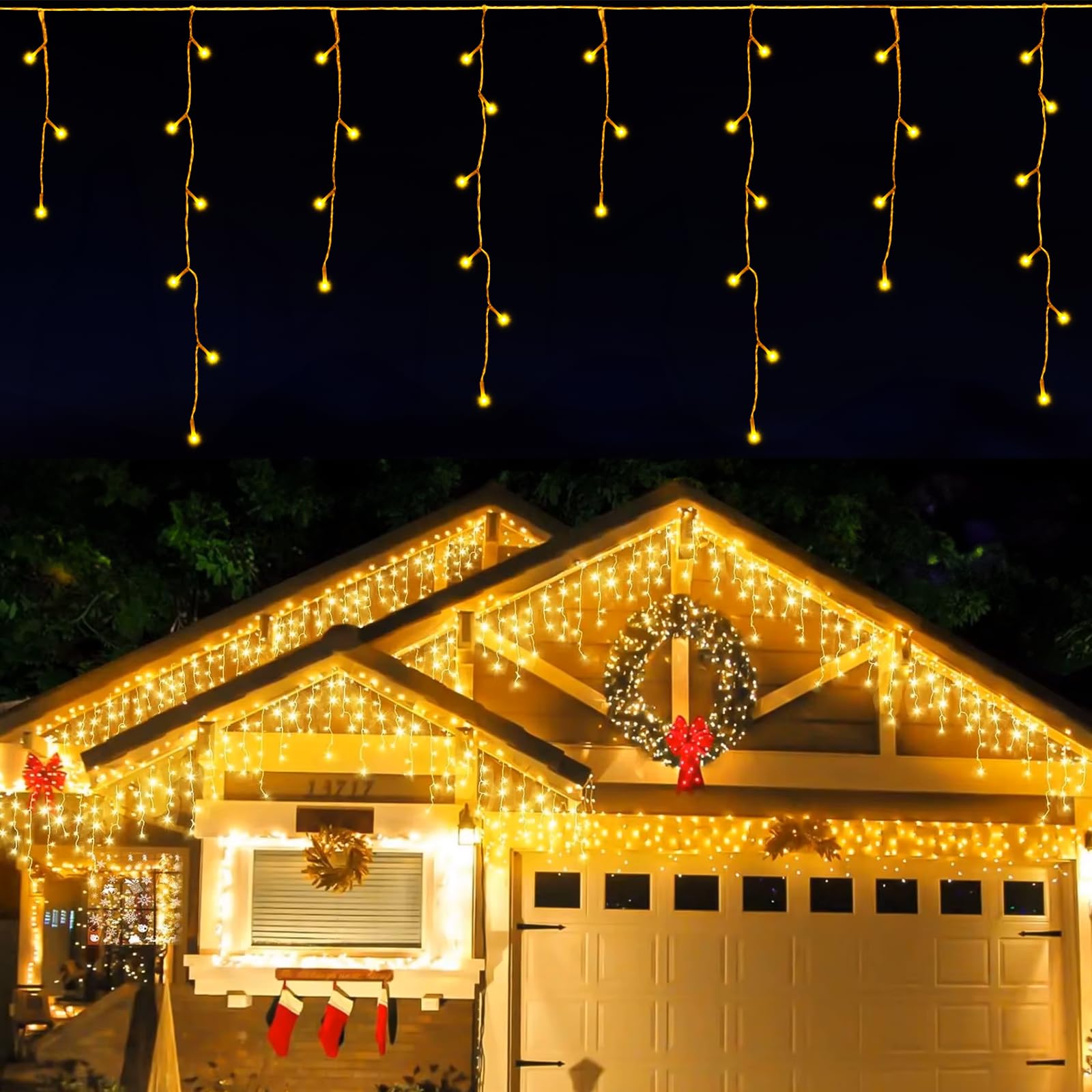 LEDYA Lichterkette Außen, 17M 480led Eisregen Lichterkette Außen Warmweiß, Lichterkette Weihnachten Eisregen Außen, Weihnachtsdeko Aussen 8 Modi für Kinderzimmer Fenster Balkon Garten Garage