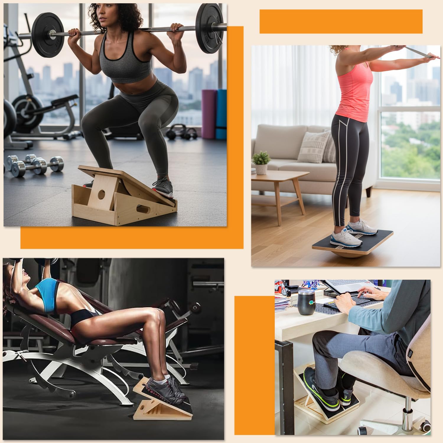 Planche d'équilibre portable en bois, planche inclinée réglable pour squats, jambes, genoux, talon, cheville, étirement professionnel antidérapant pour la maison, la salle de sport, le bureau