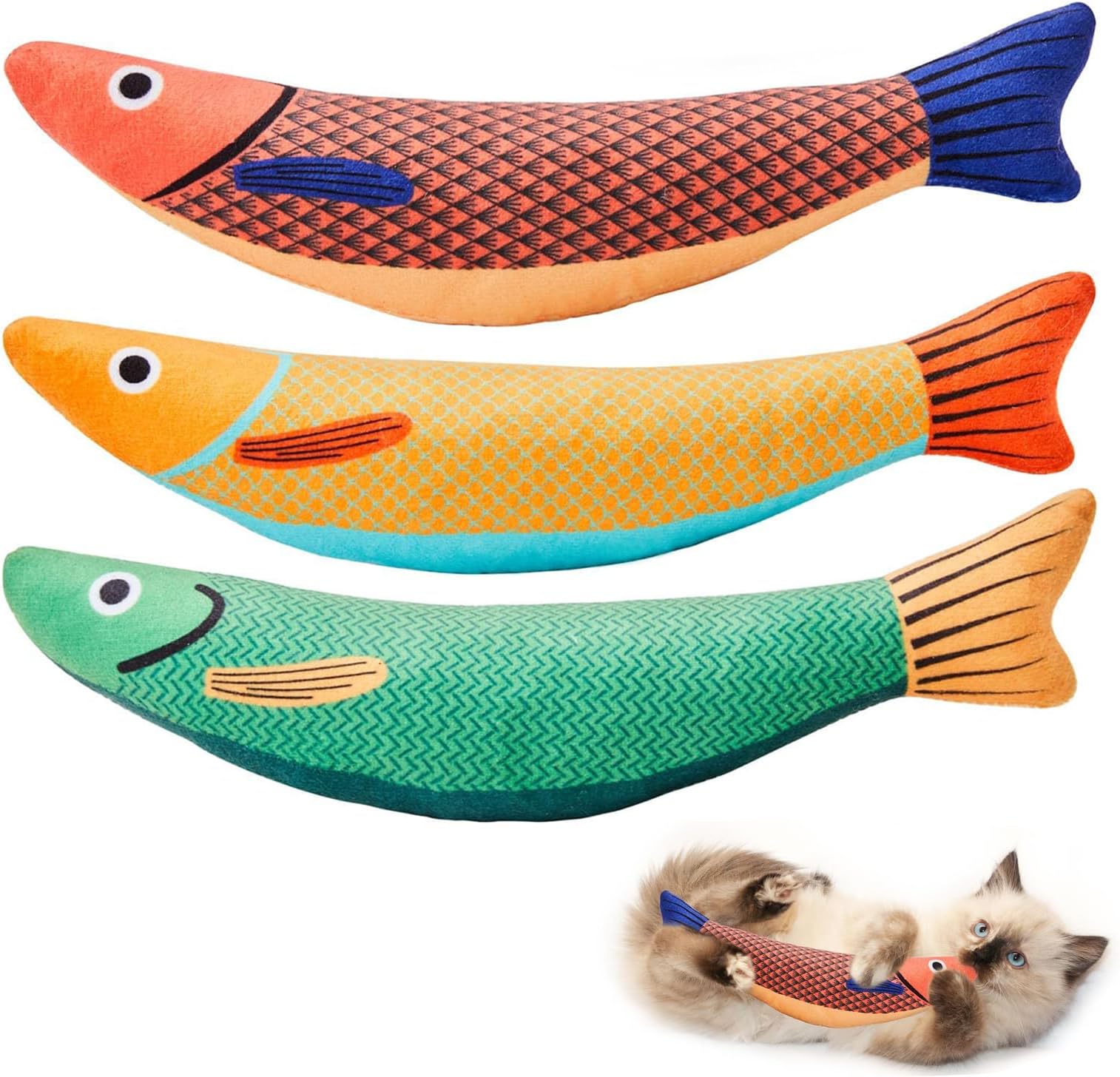 SUPERFA 3 Pack Catnip Toys Saury Fish, Catnip Crinkle Sound Toys for Indoor Adult Kitten, Interactive Toy for Cat Chew Toys for All Breeds