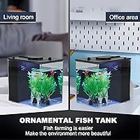Vista 2 de Mini pecera Betta Aquarium Starter Kits Multifuncional Escritorio con botón de interruptor LED Kit de acuario blanco, 1 galón (negro)