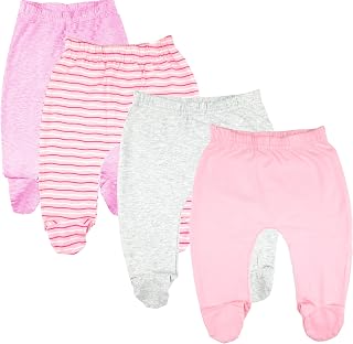 123 Bear Baby Soft Cotton Spandex Pants with Feet, Pink 4-pack, 0-3 Months Price In India
