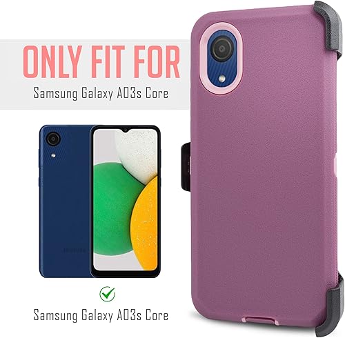 Miniatura 9 de Funda para teléfono Samsung A03 Core 2022 con clip para cinturón con protector de pantalla integrado con función atril incorporado, a prueba de