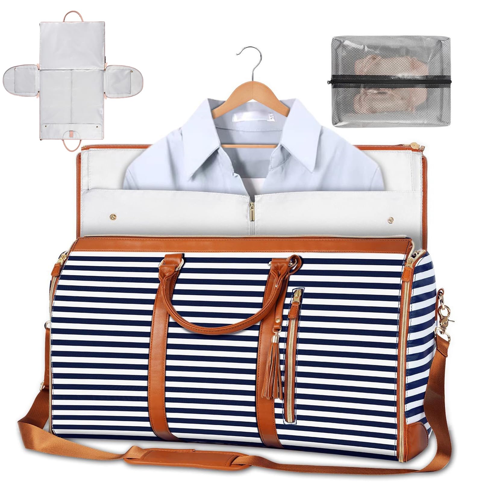 Reisetasche Faltbar, 2 in 1 Umwandelbarer Kleidersack, Anzugtasche Reisetasche große Reisetaschen mit Schuhbeutel, Große Kapazität Wasserdichter Kleidertaschen für Damen Und Herren (Königsblau)