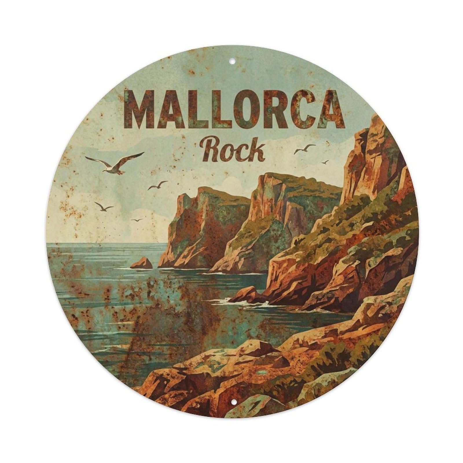 Vintage Travel Mallorca Spain Bluff Metal Tin Sign