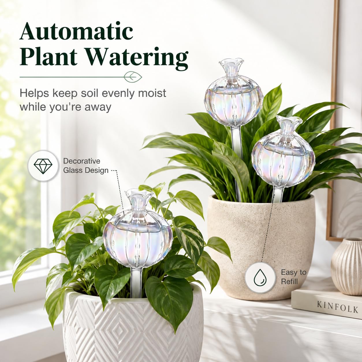 Lot de 6 globes d'arrosage en verre en forme de cactus - Piquets d'arrosage automatique en borosilicate - Ampoules d'irrigation automatique pour plantes en pot d'intérieur et d'extérieur - Outil