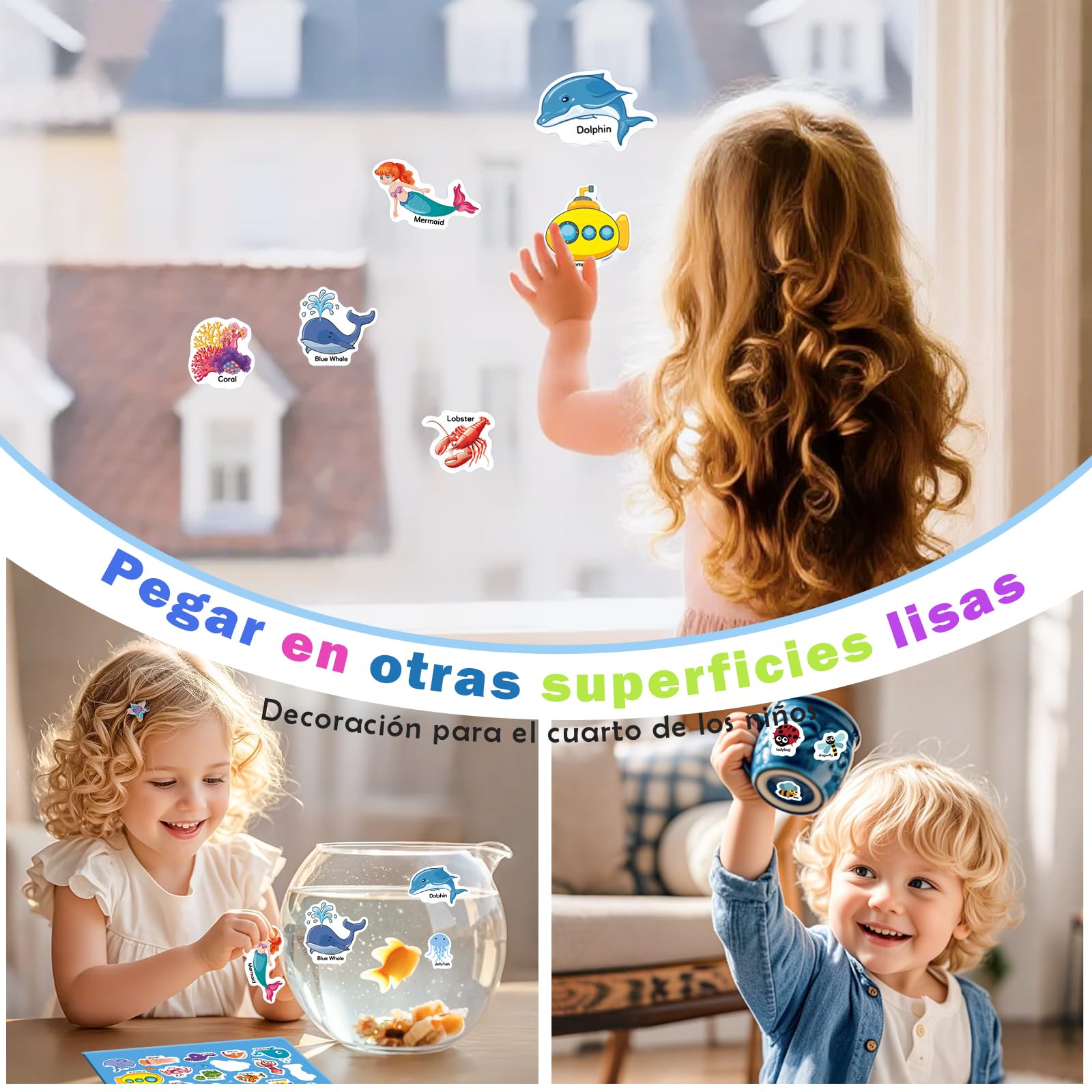 GUYUCOM Paquete de 4 libros de pegatinas reutilizables, juguetes para niños de 2, 3, 4 años, pegatinas 3D transparentes para granja de insectos oceánicos, juguete educativo, regalos de cumpleaños