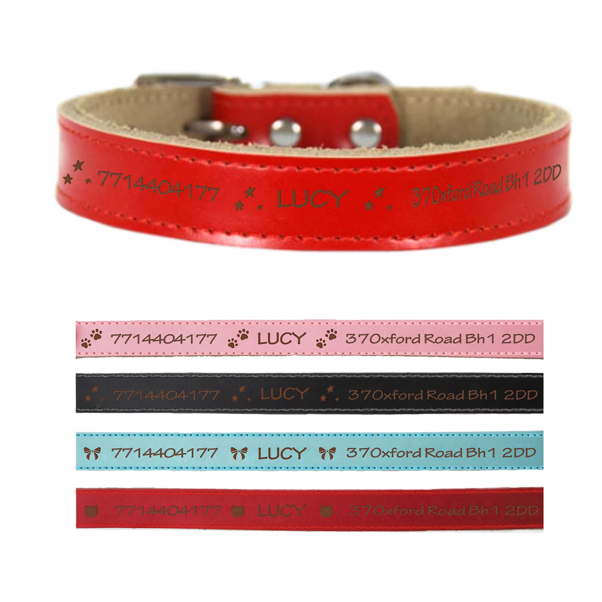 Personalised Dog Collars Leather Dog Collar Custom Pets Collar Small Medium Large Dogs Collars for Pets with Name Engraved Pet ID Tag for Cat Puppy Dogs 4 Sizes & 4Colors(Red S)