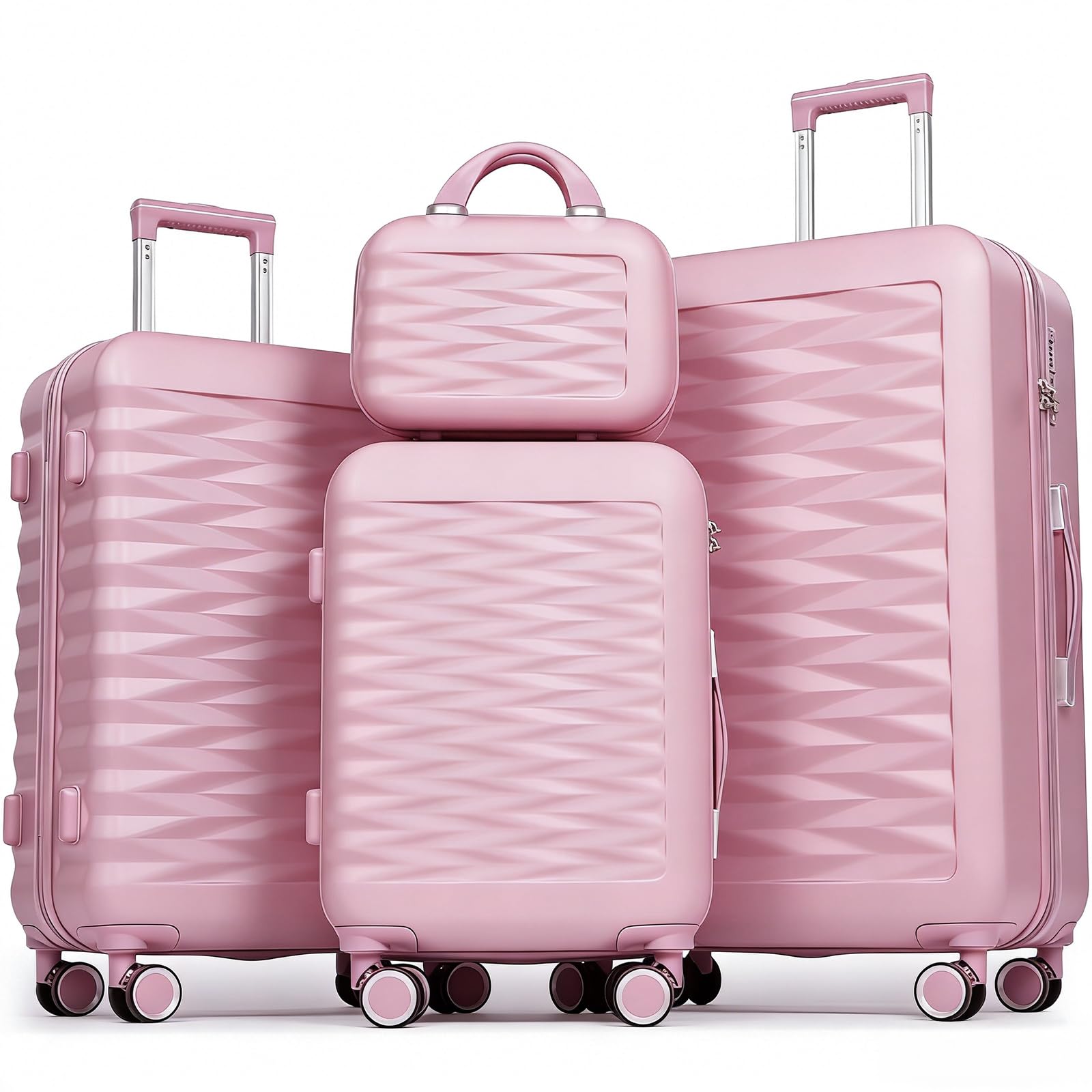 H.yeed Valigia da cabina da 50,8 cm con trolley da 30,5 cm, in ABS leggero, con ruote girevoli, rosa, 4 pc set, Set bagagli 4 pz 12+20+24+28