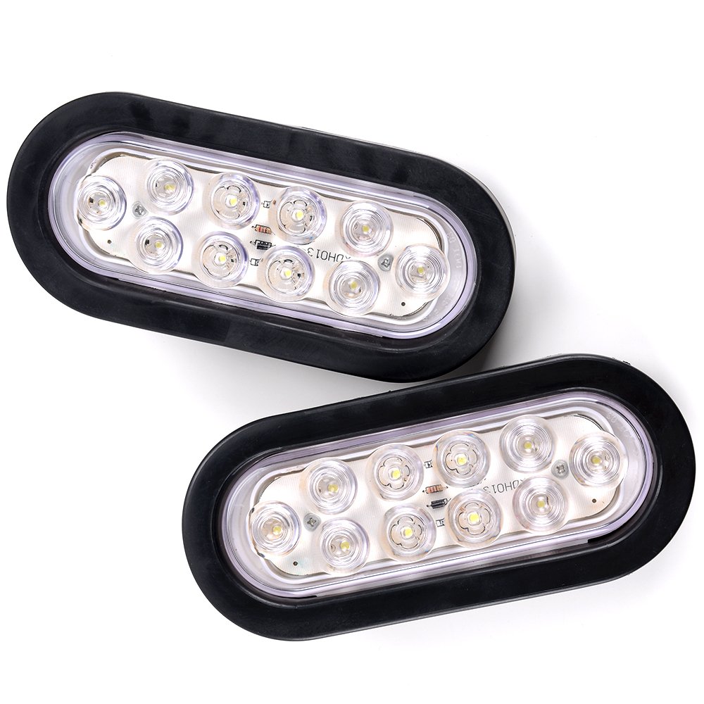 Astra Depot Bright White 6000K Oval 10 LED Clear Lens Backup Reverse Fog Light Bulb Grommet Plug Car Truck Trailer RV UTE UTV Boat Vans (PAIR)