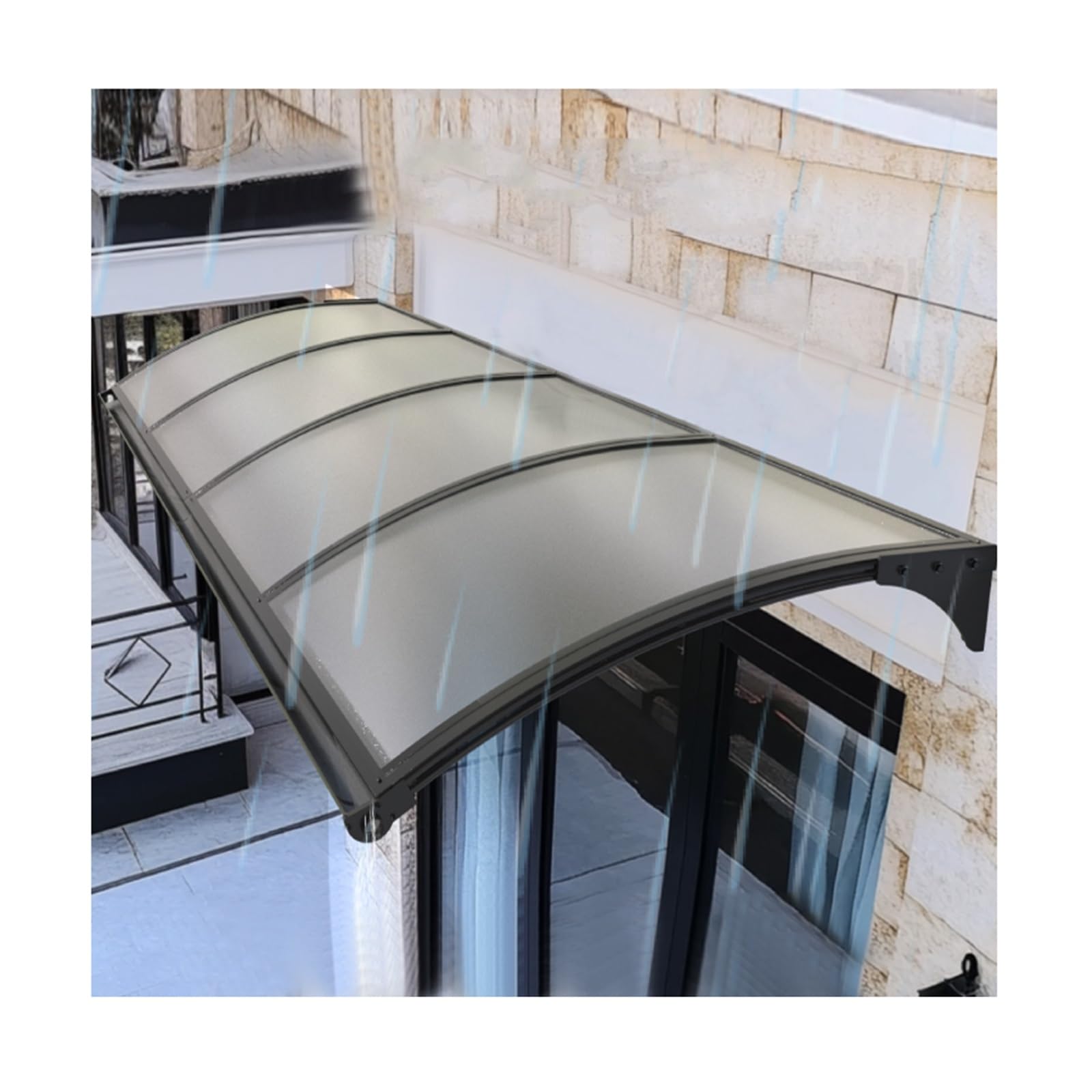 Auvent de fenêtre incurvé en polycarbonate transparent pour protection de porte
