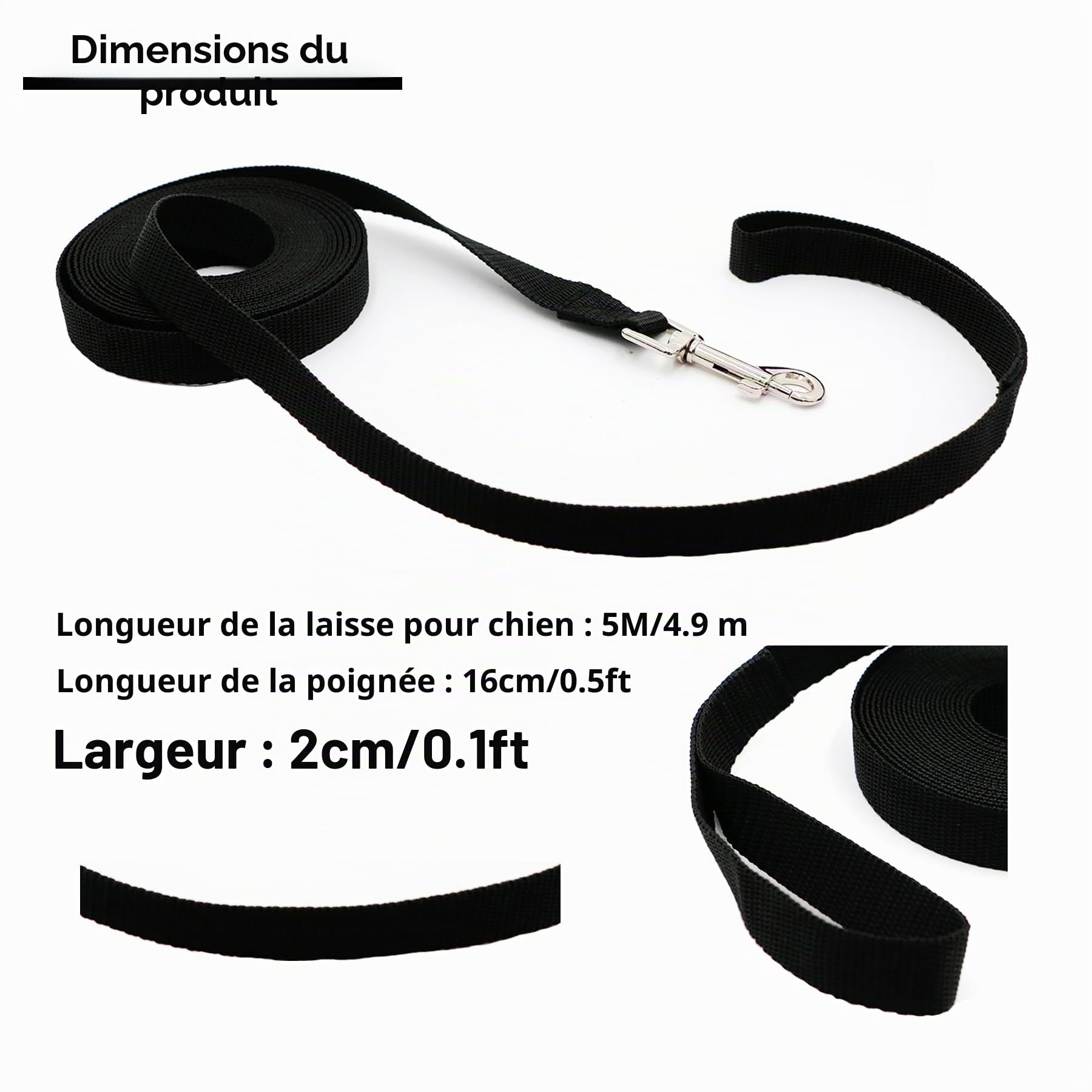 Laisse pour chien 5 m de CiciIng, Laisse imperméable avec dragonne et mousqueton à 360°, Laisse robuste pour l'entraînement pour chiens de petite, moyenne et grande taille