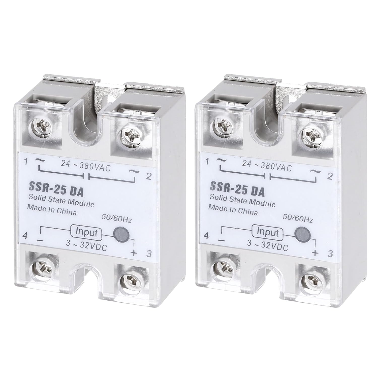 DMiotech 4 Pcs SSR-25DA 3-32V DC Input to 24-380V AC Output Single Phase Solid State Relay AC 25A for Industrial Automation, HVAC, Lighting Control