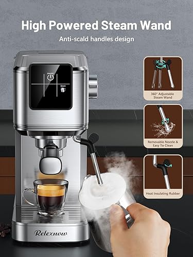 Miniatura 6 de Máquina de café expreso, 20 bares, espumador de leche y panel LCD, caliente y helado con infusión rápida en frío, cafetera espresso de acero