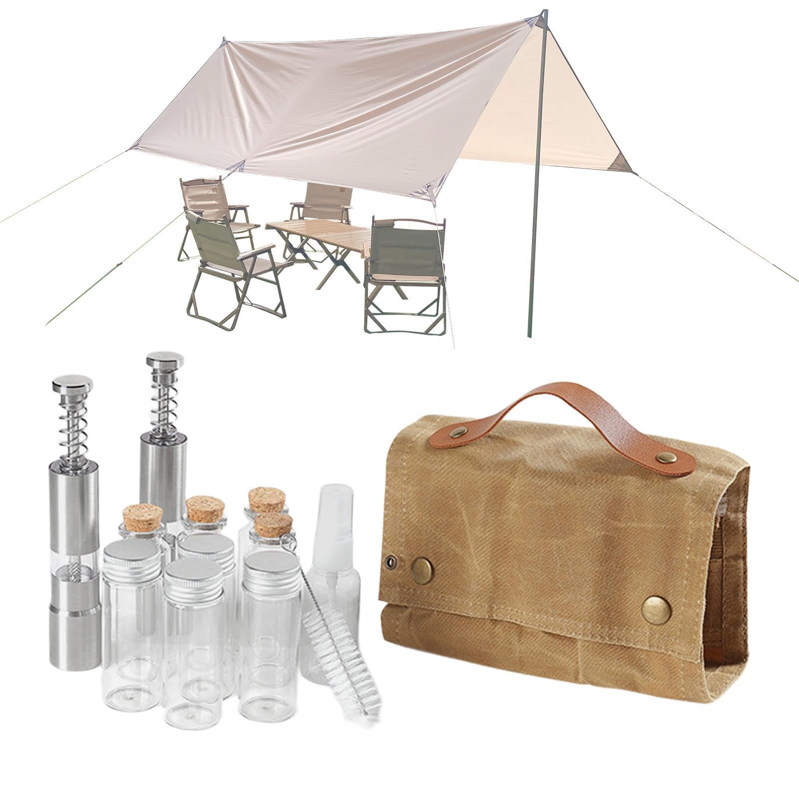 Porta spezie e condimenti da viaggio, set di contenitori per | condimenti da viaggio, set di spezie e condimenti, organizer da cucina da campeggio con borsa portaoggetti da viaggio