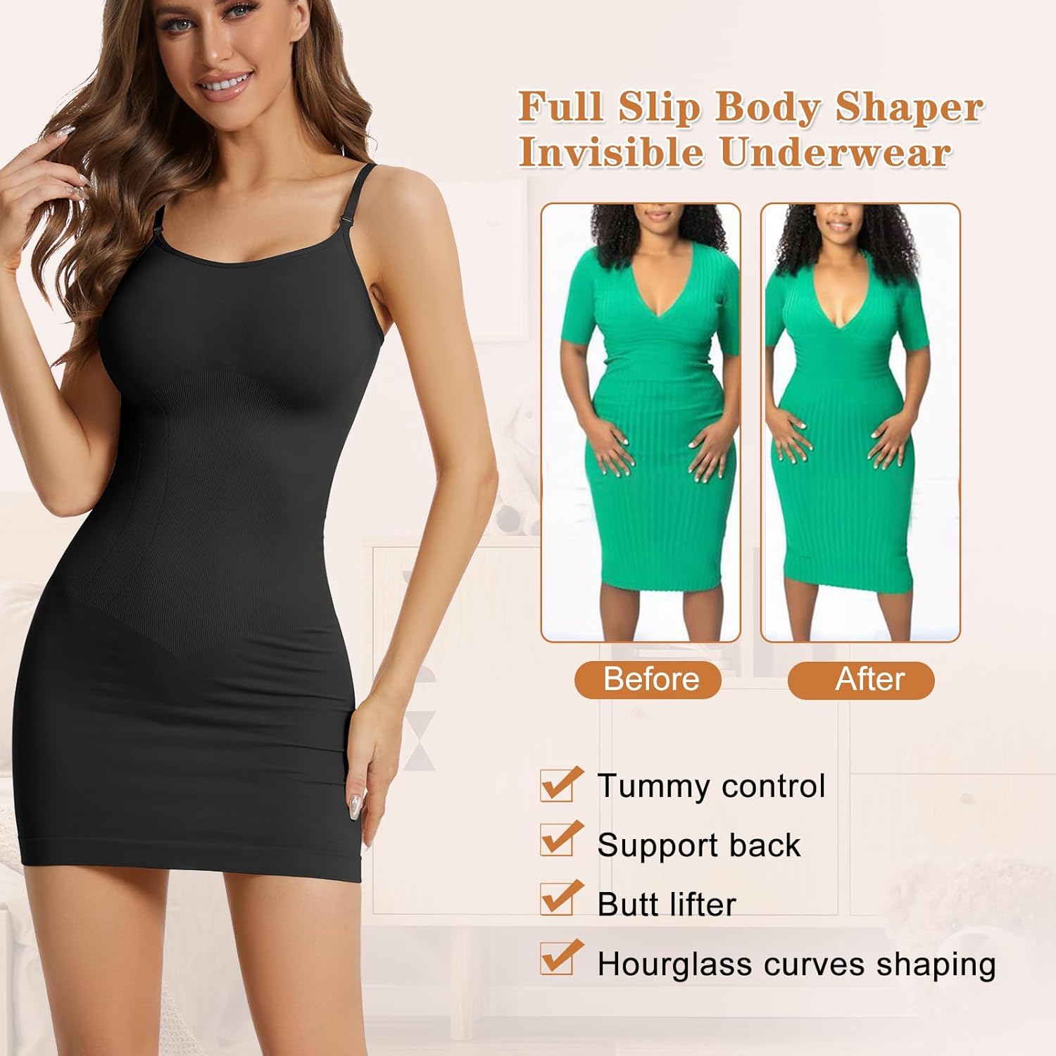 Womens Shapewear Slips for Under Dresses Tummy Control Slip Dress Seamless Full Body Shaper - Image 4